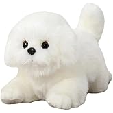 CU-MATE Maltese Stuffed Animal Simulation Dog -Realistic & Lifelike Soft Handmade Lying Dog Plush Toy Puppy -Present Gift for Boys and Girls
