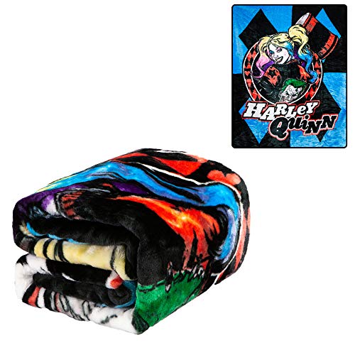 JPI Plush Throw Blanket - Harley Quinn Blue Diamond - Twin Bed 60"x 80" - Faux Fur Blanket for Home Decor, Bedding Sets, Sofa Bed, Couch, Picnic Blanket, Camping Blanket