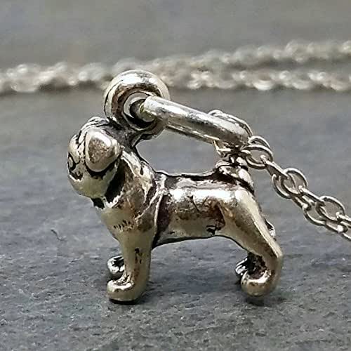 Tiny Pug Charm Necklace 925 Sterling Silver, 18" Handmade