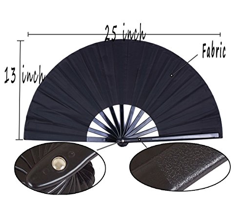 HONSHEN Folding Fan Chinese Hand Fan Performance Fan Nylon-Cloth Fan 13 inch (Black)