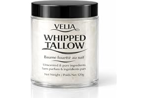 VELIA Unscented Whipped Beef Tallow Cream 120g – Canadian Made Handmade Face & Body Moisturizer – Deep Nourishing Tallow Crea