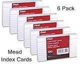 Mead 3 x 5-Inch Index Cards, Ruled, 100 Count, White (63350) Pack Of 6