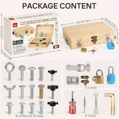 Lehoo Castle Montessori Games 3 4 Years, Wooden Tool Box Toy for 3 Years, Busy Board with Lock and Key, Educational Games Gift Child 3 4 5 Years Boy Fill