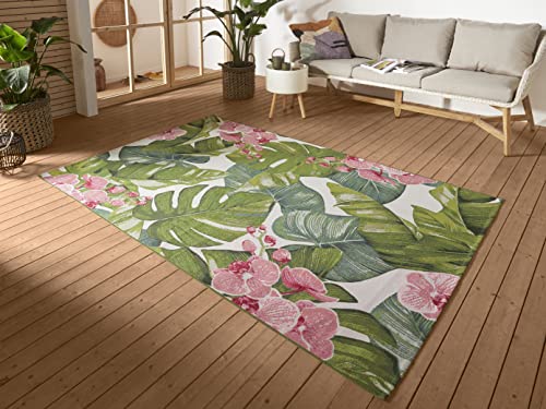 Hanse Home Tropical In- & Outdoor Teppich – Flachgewebe Aussenteppich, Jungel Florales Palmen Design, ÖKO-TEX Wetterfest & UV-beständig für Balkon, Terrasse, Garten, Wohnzimmer - Bunt, 160x235cm