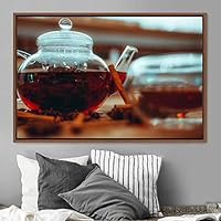 Framed Canvas Wall Art Tea Servings Dark Drinks Farmhouse/Country Group Multicolor Photography Realism Tea - 16x24 inches