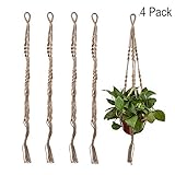 Peicees 4 Pack Plant Hanger Macrame Jute 4 Legs 35.5 Inches for Indoor Outdoor Balcony Pots Stand