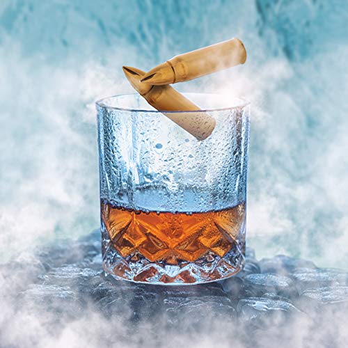 Whiskey Stones Bullets with Base - Gold XL Whiskey Ice Cubes Reusable - Cool Gifts for Men - Set of 6 Whiskey Bullets Stainless Steel in Revolver Base - Chilling Whiskey Rocks Gift Set by Amerigo