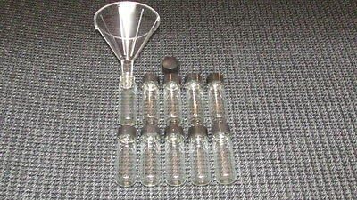 10 New 1 oz Gold Mining Glass Vials and Placer Gold Funnel