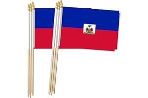 Haiti Stick Flag, Haitian Small Mini Hand Held Flags, Small Haiti Flag 5x8 Inch,12 Pack, Party Decorations Supplies for Parad