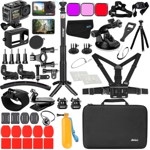 Husiway Accessories Bundle for DJI Osmo Action 5 Pro/Action 4/3 Waterproof Case Diving Housing Silicone Case Glass Screen Protector Film Whole Kit 60E (Kit1 for DJI Osmo Action 5 Pro/4/3)