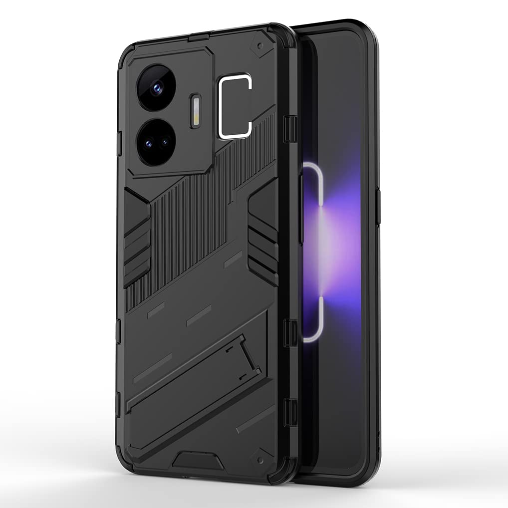 SEAHAI Case for Realme GT 3 5G / Realme GT Neo 5, Ultra-thin Protective Silicone TPU Shockproof Hybrid Hard PC Back Phone Cover, with Foldable Hidden Form Bracket - Black