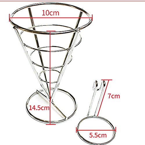 Fries Foods Stand Holder, FTXJ French Fry Chips Cone Metal Wire Basket with Sauce Dippers
