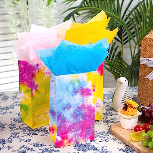 JOHOUSE 54PCS Tie Dye Paper Bags, Party Gift Bags Camouflage Treat Bags Goody Bags Tie Dye Party Accessories for Party Favors Kids Birthday Party