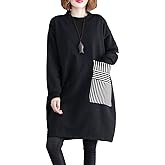 ellazhu Women's Striped Pocket Casual Crewneck Long Sleeve Pullover Sweater Swatershirt GA1271 A