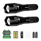 Tactical Flashlight 2 Pack, WdtPro High Lumens XML-T6 LED Flashlights - Zoomable, 5 Modes, Waterproof Handheld Flashlight with Rechargeable 18650 Lithium Ion Battery & Charger