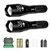 Tactical Flashlight 2 Pack, WdtPro High Lumens XML-T6 LED Flashlights - Zoomable, 5 Modes, Waterproof Handheld Flashlight with Rechargeable 18650 Lithium Ion Battery & Charger primary