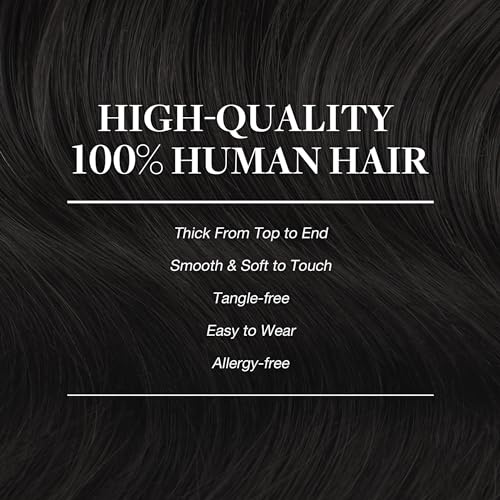 GOO GOO Adhesive Hair Extensions Natural Hair, 40 cm 120 g 7pcs, 1B Natural Black Real Human Hair Extensions