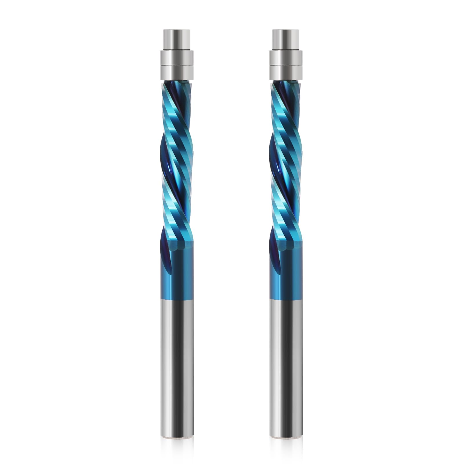 Trvoxviq 2PCS Spiral Flush Trim Router Bit Set,1/4 Inch Shank, with Nano Coated,for Wood Trimming,Set of 2pcs Down Router Bit — image 1