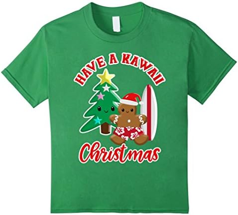 Kids Have A Kawaii Christmas Tree Gingerbread Boy Surf Board Tee 12 Grass