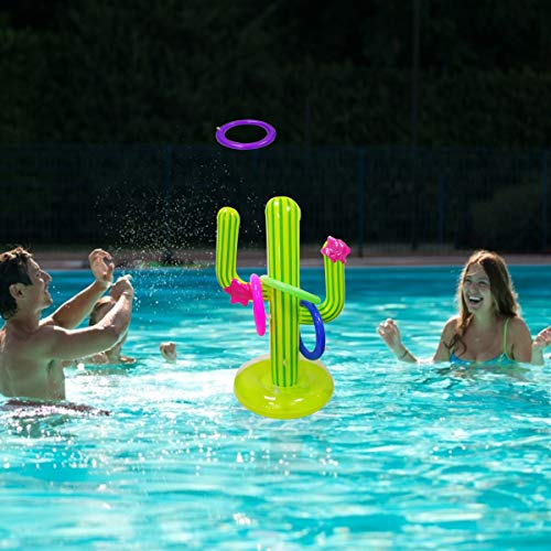 Poptrend Inflatable Ring Toss Game Pool Beach Party Toy Games with Air Pump.2 or More Players Interaction Lawn,Pool,Beach Party Games for Kids Adults (CactusToss Game, 1PK)