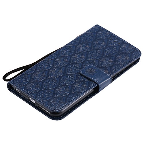 iPhone 6s Plus/6 Plus Case 5.5 Inch, ARSUE PU Leather Mandala Rattan Floral Flower Embossed Folio Flip Cover with Credit Card Holder Kickstand for Apple iPhone 6s Plus iPhone 6 Plus,Navy Blue - Thumbnail 3