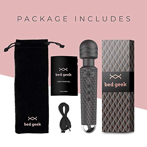 Wireless Full Body Wand Massager bed geek Handheld Waterproof Massager 20 Vibration Patterns 8 Speeds for Stress Relief in Black