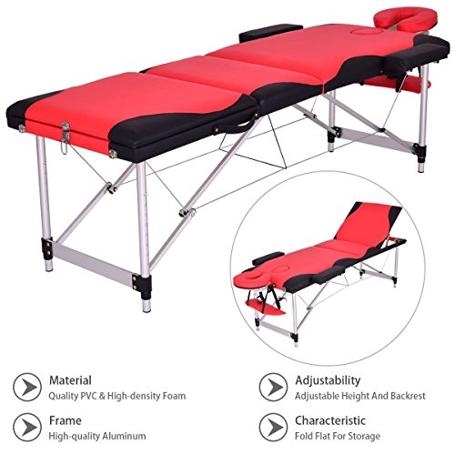 84'' L Folding Massage Table Massage Bed Professional Spa Bed Carry Case Portable Facial Salon Tattoo Bed (Red)