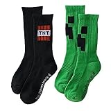 Minecraft Boys Crew Length Athletic Socks-Creeper Face and TNT- 2 pair pack