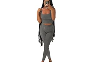 AYWA Casual Workout Sets Two Piece Outfits for Women Ribbed Crop Tank Top High Waist Leggings Active Wear
