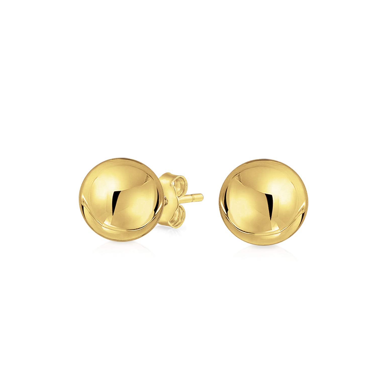 Classic Smooth Basic Round Genuine Real Yellow Gold Ball Stud Earrings For Women Men 9 MM Bead
