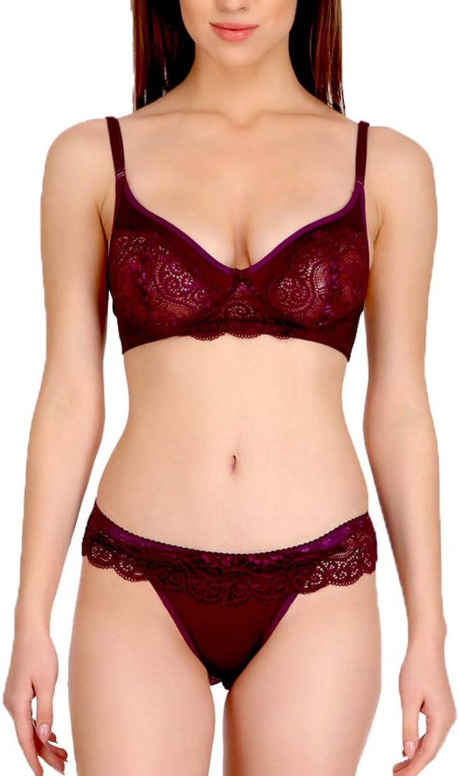 Urbaano Katty Bridal Bra & Panty Set for Women - Purple Crafted Out of Polyamide & Lace