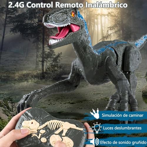 Juguetes de Dinosaurio para Niños, Dinosaurio Control Remoto de 2.4Ghz con Truco de Rotación de 360°, Dinosaurio Robot de Control Remoto con Luces y Rugidos, Regalos para Niños y Niñas de 3 a 8 Año