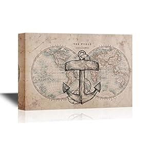 Anchor with Rope on Vintage World Map Background