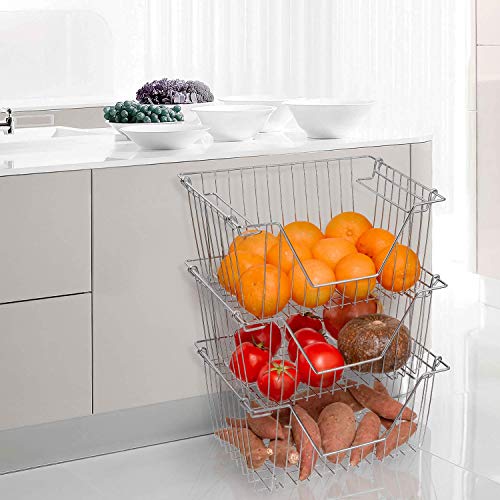 Homics Stacking Freezer Wire Baskets, Pantry Organization and Storage Large Capacity Steel Metal