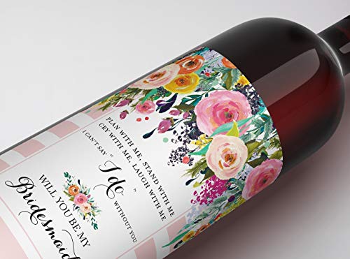 Wedding Wine Labels ● SET of 8 ● SET Includes 6 Will You Be My BRIDESMAID Labels + 1 MAID of HONOR Label + 1 MATRON of HONOR Label, I Can't Say I Do without You Ask, Gifts Blush Pink A102-ASK-6B1M1T