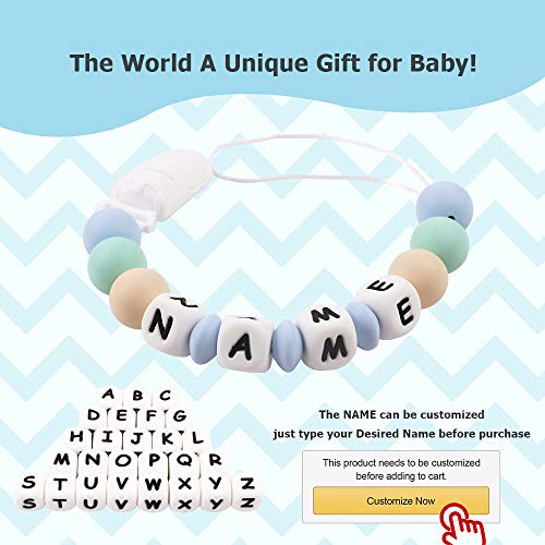 Pacifier Clip Personalized Name TYRY.HU Baby Boys Binky Holder Soothie Paci Clip Silicone Bead Teething Relief Teether Toy Handmade Birthday Shower Gift (Light Blue) - Thumbnail 2