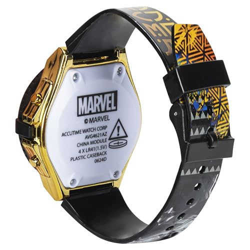 Accutime Marvel Black Panther Wakanda Forever Kids LCD Watch – Flip-Top Light-Up Cover, Digital Display, Adjustable Strap, Avengers Design, Cool Glow Feature, Perfect for Kids – Fits Wrists 5.5” to 8”