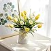 YILIYAJIA Artificial Tulips Flowers with Ceramics Vase Fake Tulip Bridal Bouquets Real Touch Flowers Arrangement for Home Table Wedding Office Decoration(Yellow&Beige)