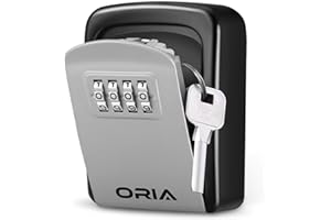 ORIA Key Lock Box, 4 Digit Combination Key Storage Lock Box, Wall Mounted Key Safe Box, 5 Keys Capacity Weatherproof for Indoor Outdoor, 3.66 inch, Silver, No Shackle