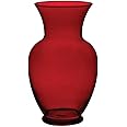 Floral Supply Online 10 5/8" Spring Garden Vase and Flower Guide Booklet- Decorative Glass Flower Vase for Floral Arrangements, Weddings, Home Decor or Office. (Ruby Red)
