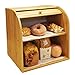 Goodpick Bamboo Bread Storage Box Double Layer Large Wood Bread Boxes for Kitchen Countertop Bread Bin Smoothly Slide Door Roll Top Bread Vintage Bread Container 15.75 x 13.97 x 9.8 in Self Assembly