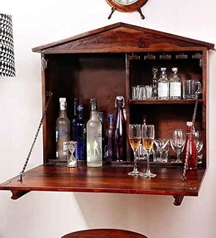 Aarsun Woods Wooden Bar Cabinet | Bar Furniture | Wine Rack | Wine Cabinet | Home Bar Furniture | Liquor Cabinet