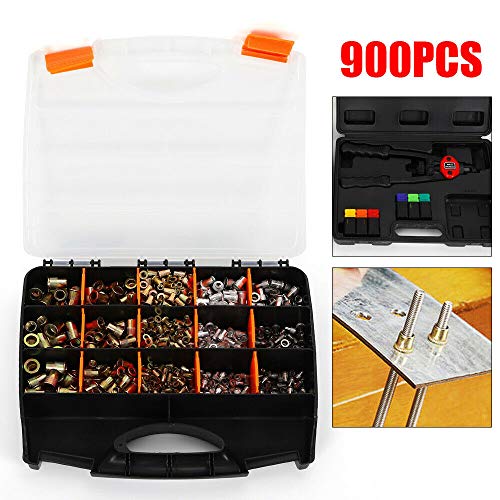 DONNGYZ Portable Hand Rivet Nut Tool, 900PCS Stainless Steel Ribbed Nutsert Set + Hand Nut Riveter, Hand Riveting Tool Gun, Pro Rivnut Setting Repair Tool(US Stock)