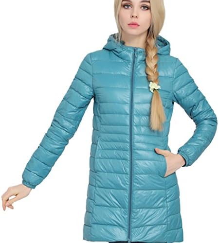 Fumx Women's Hooded Ultra Lightweight Down Jacket Packable Lake Blue 2XS