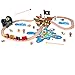 Pidoko Kids Pirate Theme Wooden Train Set - 72 Pcs - Includes Magnet Fishing Poles - Set compatible with all major brand tracks and trains