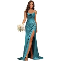 FANGHEIA Asymmetric Ruffle Hem Prom Dress – Spaghetti Straps, Backless, High Slit Satin Evening Gown - View #9