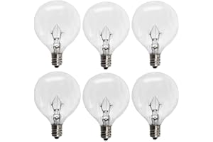 HARAQI 6 Pack Wax Warmer Bulbs,G50 25 Watt Bulbs for Full Size Scentsy Warmers,G16.5 Globe E12 Incandescent Candelabra Base Clear Light Bulbs for Wax Warmer,1.97 Inches,Long Last Lifespan