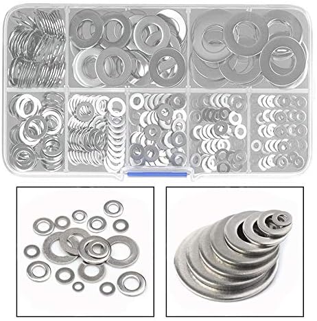 Xrten 360 Pcs Stainless Steel Plain Washers, Flat Washers Assortment Kit (M2 M2.5 M3 M4 M5 M6 M8 M10)