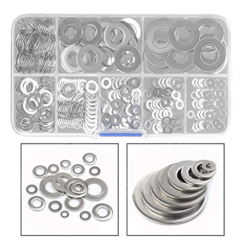 Xrten 360 Pcs Stainless Steel Plain Washers, Flat Washers Assortment Kit (M2 M2.5 M3 M4 M5 M6 M8 M10)