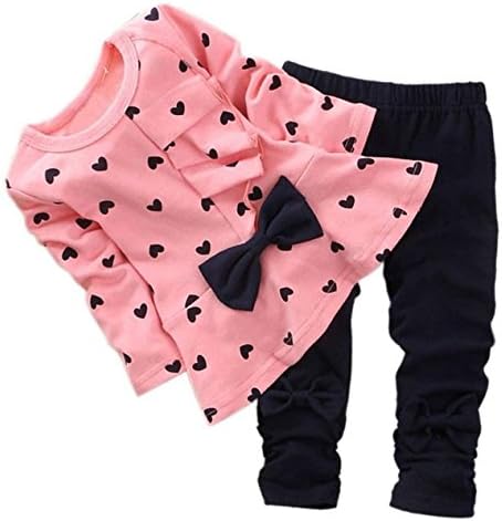 New Girls Spring Autumn Clothes Sets Bowtie T-sirt+ Pants Girls Wear S Pink Age 2T